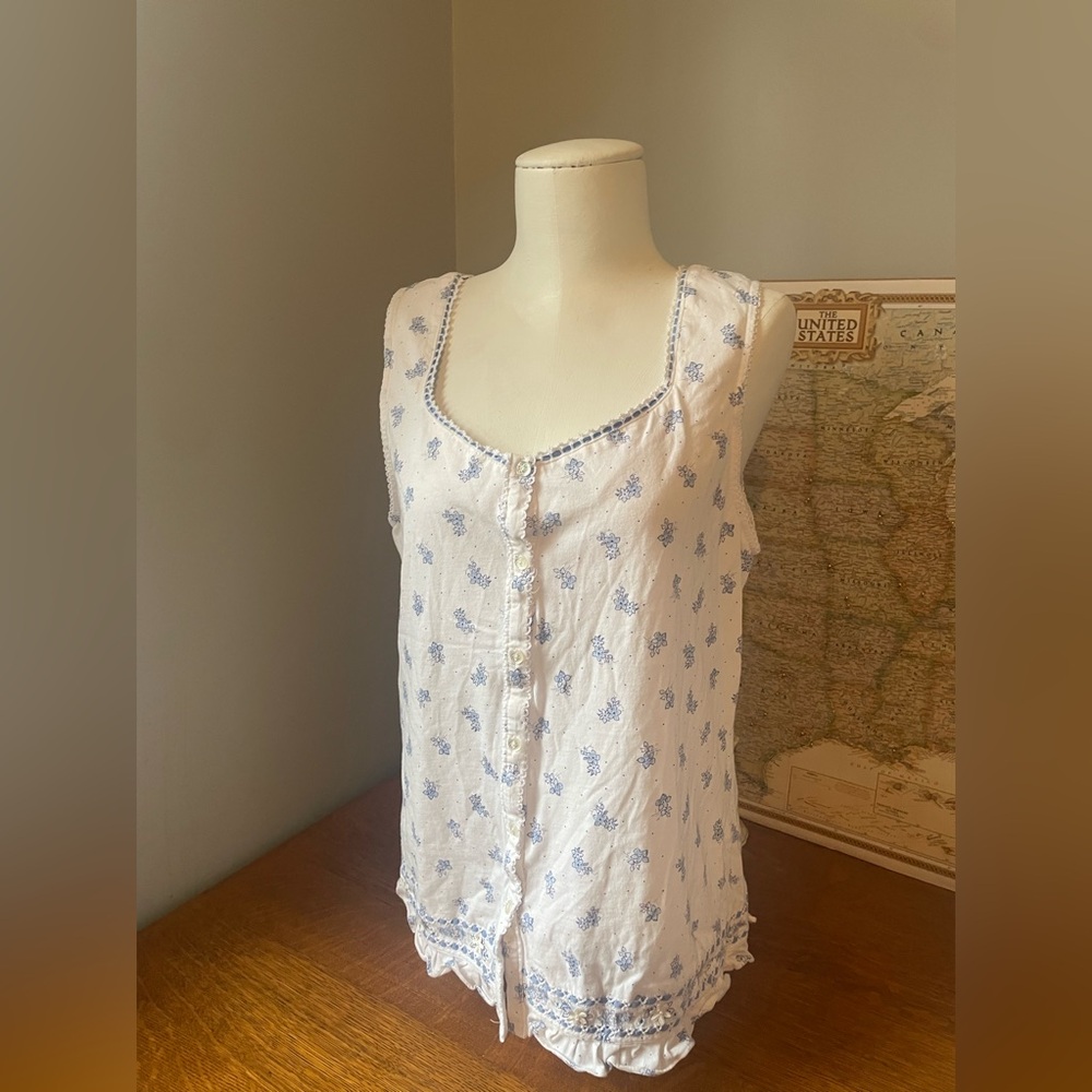 Aria White Tank Top with Light Blue Floral Print